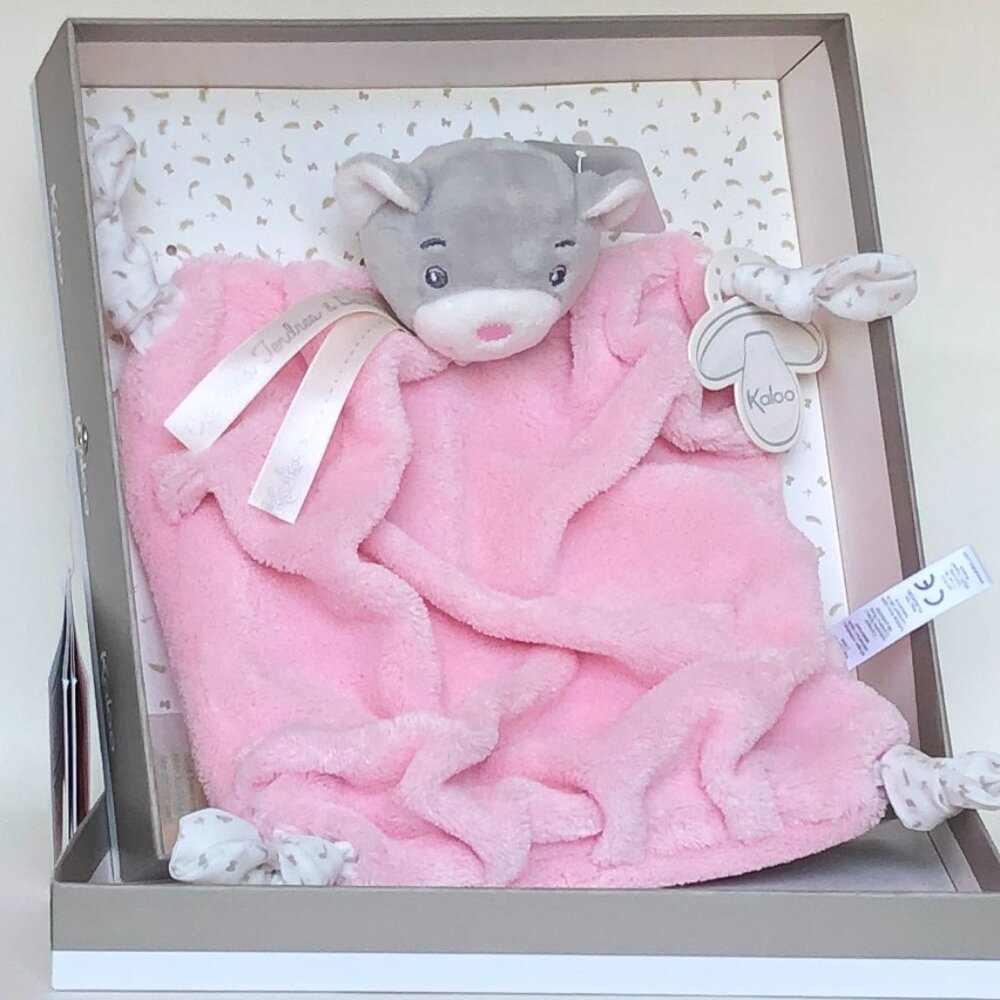 NIB Kaloo New Pink Bear  Doudou /Lovey/Security blanket for Baby 0+ w/Gift Box
